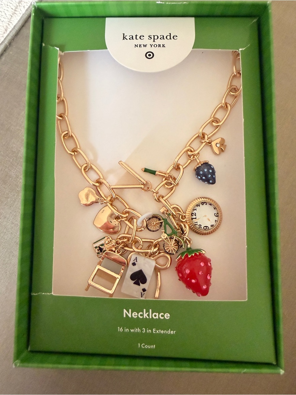 kate spade Gold-Tone Charm Necklace with Red & Blue Enamel Charms